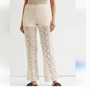 H&M Crochet Straight Leg Pants Cream Size S